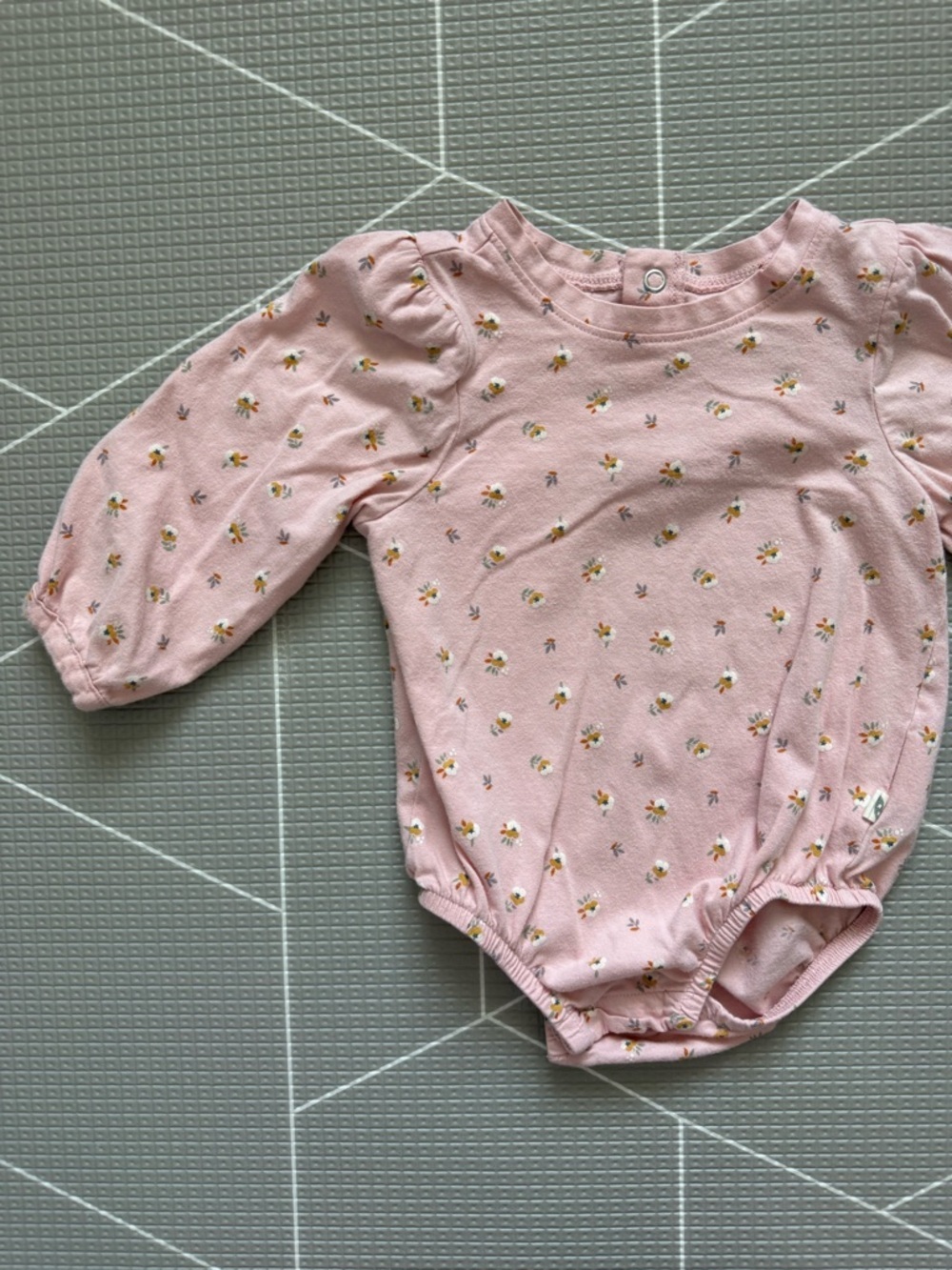Easy Peasy|Baby girl ditsy floral blush Pink Long-Sleeve bubble romper,organic•